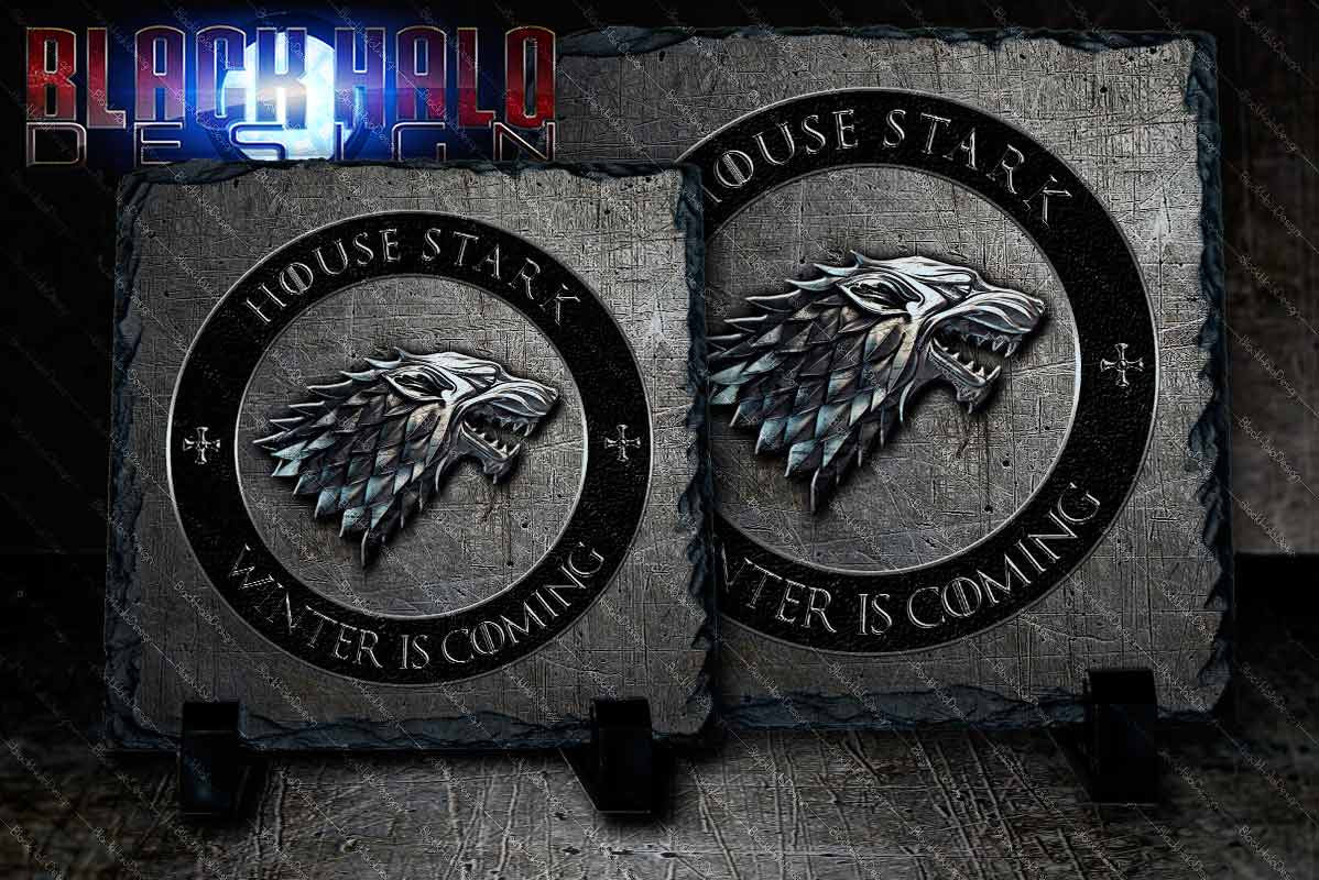 Game of Thrones: House Stark: Wolf Natural Rock Slate with Stands #WinterIsComing - Black Halo Design
 - 1