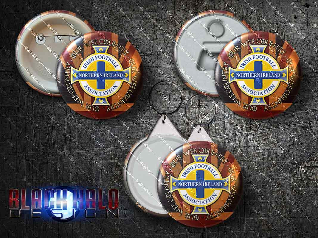 Northern Ireland: Our Wee Country: Union Jack Large 58mm Metal Pin Badge, Bottle Opener Magnet or Keyring - Black Halo Design
