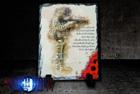 (NEW) A Soldiers Prayer: Poppy Natural Rock Slate with Stands
