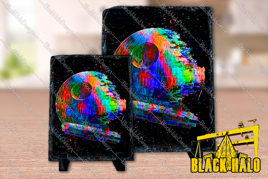 Star Wars Inspired ships and vehicles artwork on Natural Rock Slate with Stands