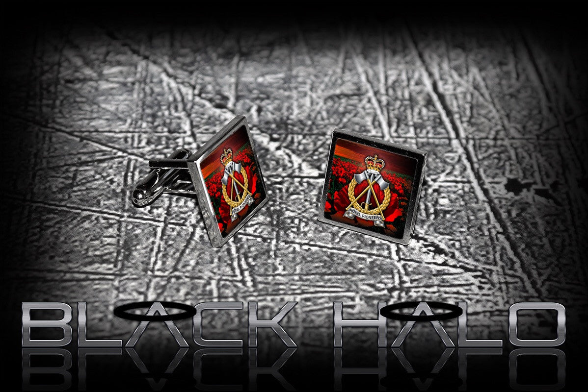 ROYAL PIONEER CORPS (PIONEERS): POPPY FIELD (ARMY) METAL SQUARE CUFFLINKS (YEOMANRY/SOMME) - Black Halo Design
 - 1