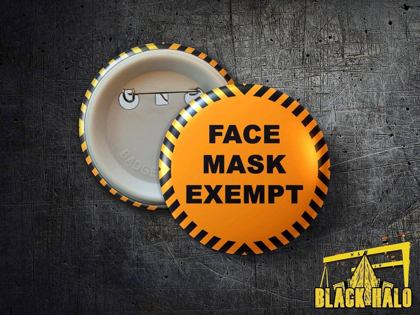 Face Mask Exempt: Large 58mm Metal Pin Badge