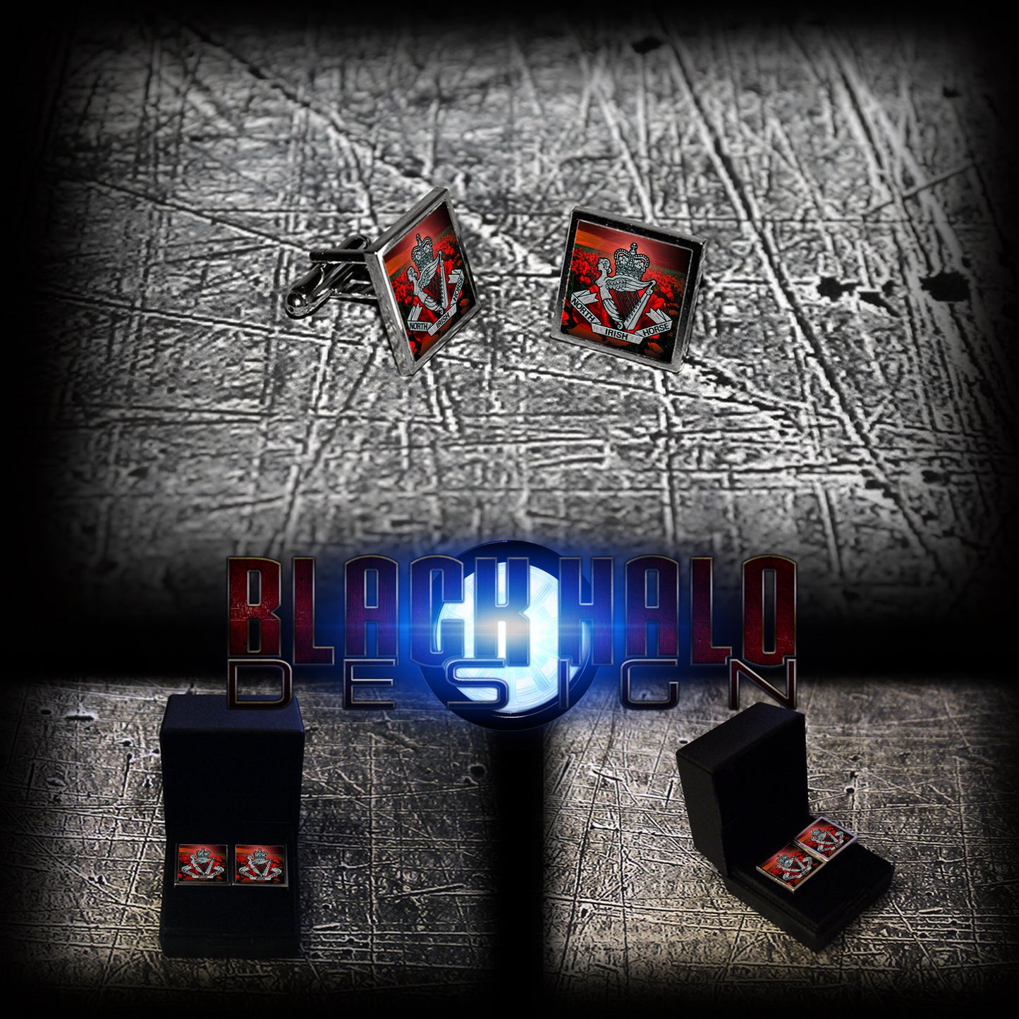 ROYAL PIONEER CORPS (PIONEERS): POPPY FIELD (ARMY) METAL SQUARE CUFFLINKS (YEOMANRY/SOMME) - Black Halo Design
 - 2