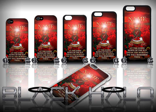 Personalised Royal Pioneer Corps: Tower Badge Poppy Sunset Design Case for Choice of iPhone Models #2 - Black Halo Design

