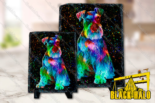 Schnauzer artwork on Natural Rock Slate with Stands