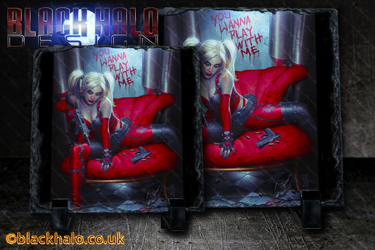 Harley Quinn: You Wanna Play with Me Natural Rock Slate with Stands